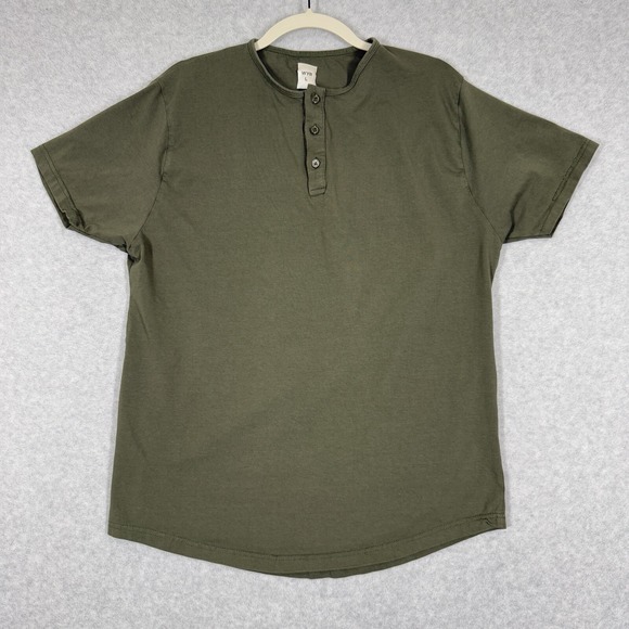 WYR Shirt Mens Large Henley Button Short Sleeve Stretch Green Tee Closet‎ Staple - Picture 1 of 13